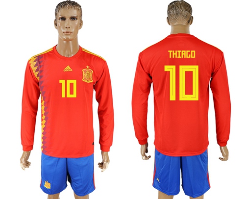 Spain #10 Thiago Red Home Long Sleeves Soccer Country Jersey